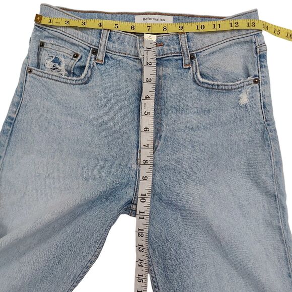 Reformation Liza High Rise Straight Jean Womens 26 Blue Crete Destroyed Wash - Picture 11 of 12